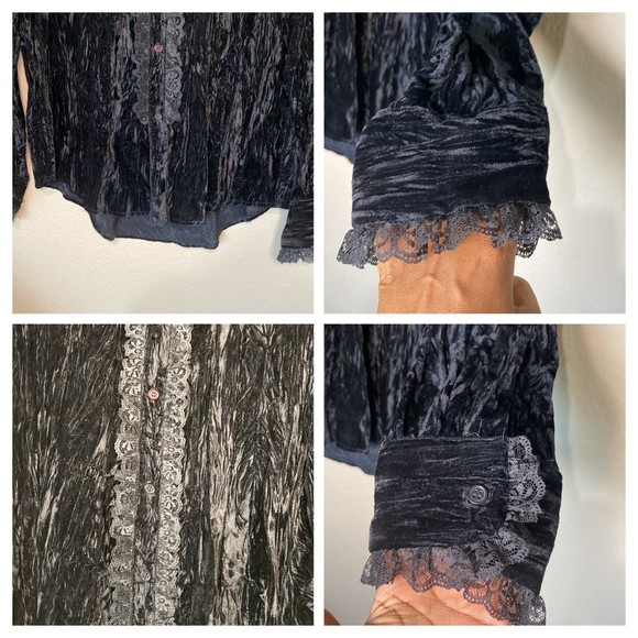 Jeannie Nitro Vintage Velvet Lace Long Sleeve Button Down Shirt L - Picture 4 of 6